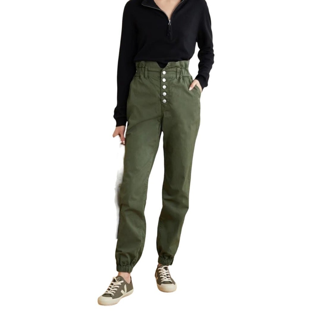 Veronica Beard Tedi Tapered High Rise Paperbag Pants in Army Green Women's 26